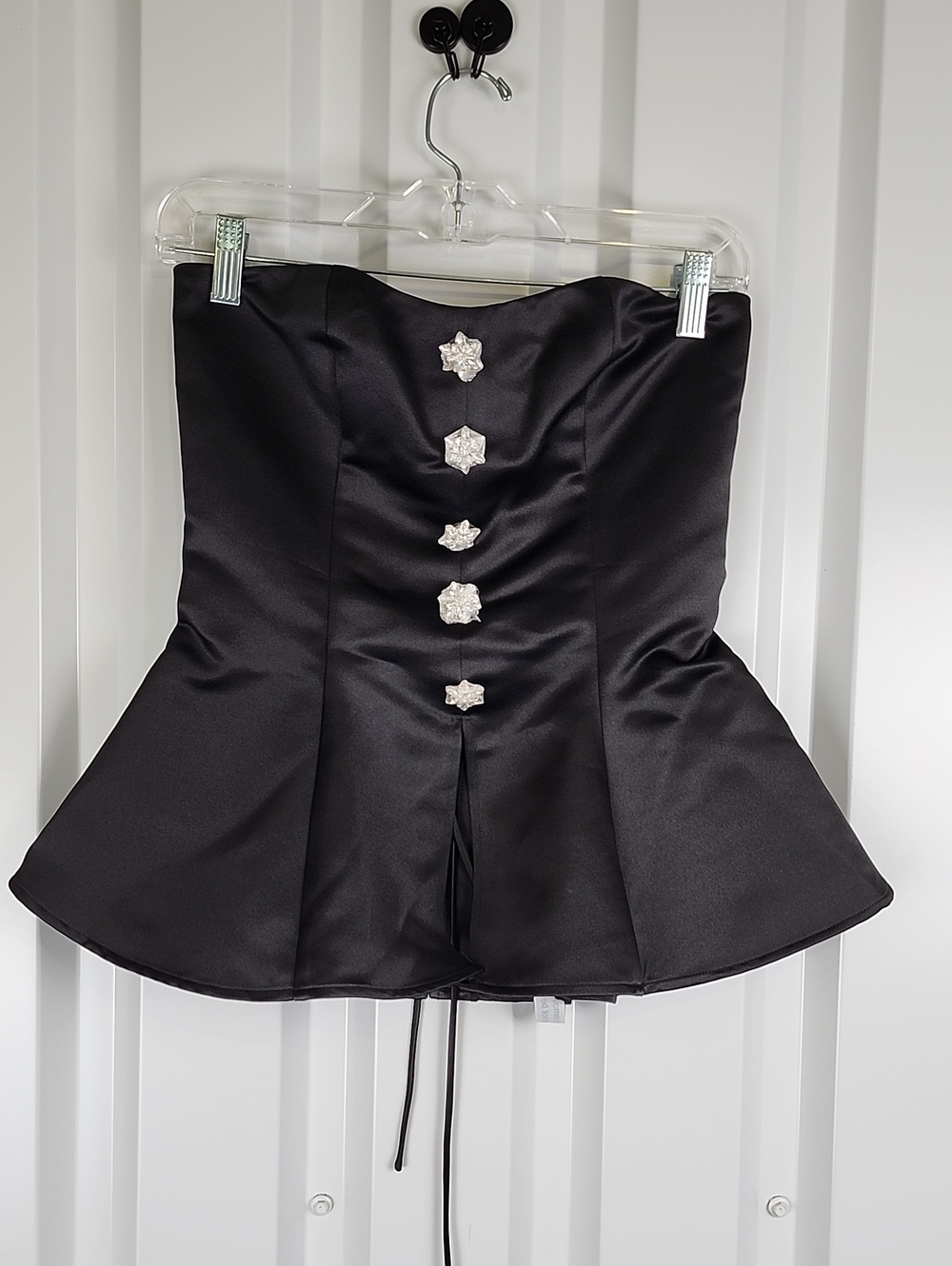 Adeirlina Black Satin Jeweled Peplum Corset Top Decorative Crystal Size Med NWT
